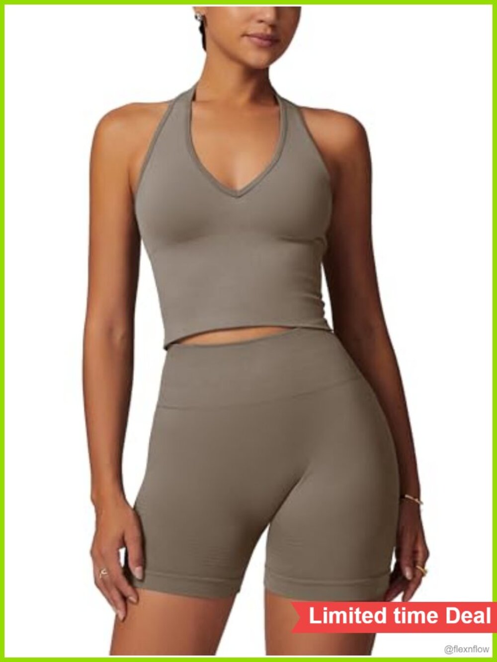 2 Piece Seamless Workout Set Halter Crop Tank Scrunch Shorts Gym